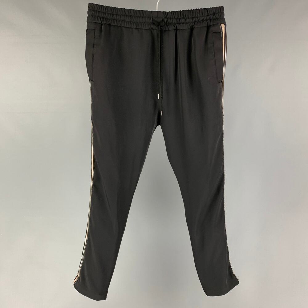 CMMN SWND Size 30 Black Taupe Striped Trim Polyester Casual Pants
